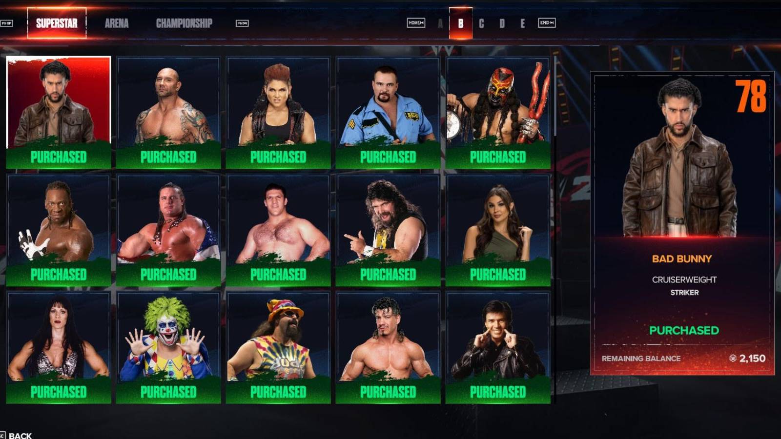 Superstars menu in wwe 2k24