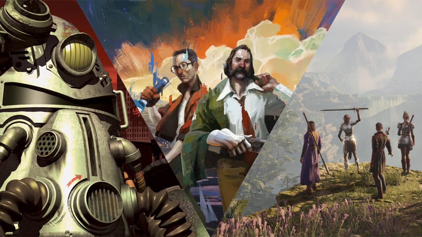 Image with Fallout 1, Disco Elysium, and Baldur's Gate 3 