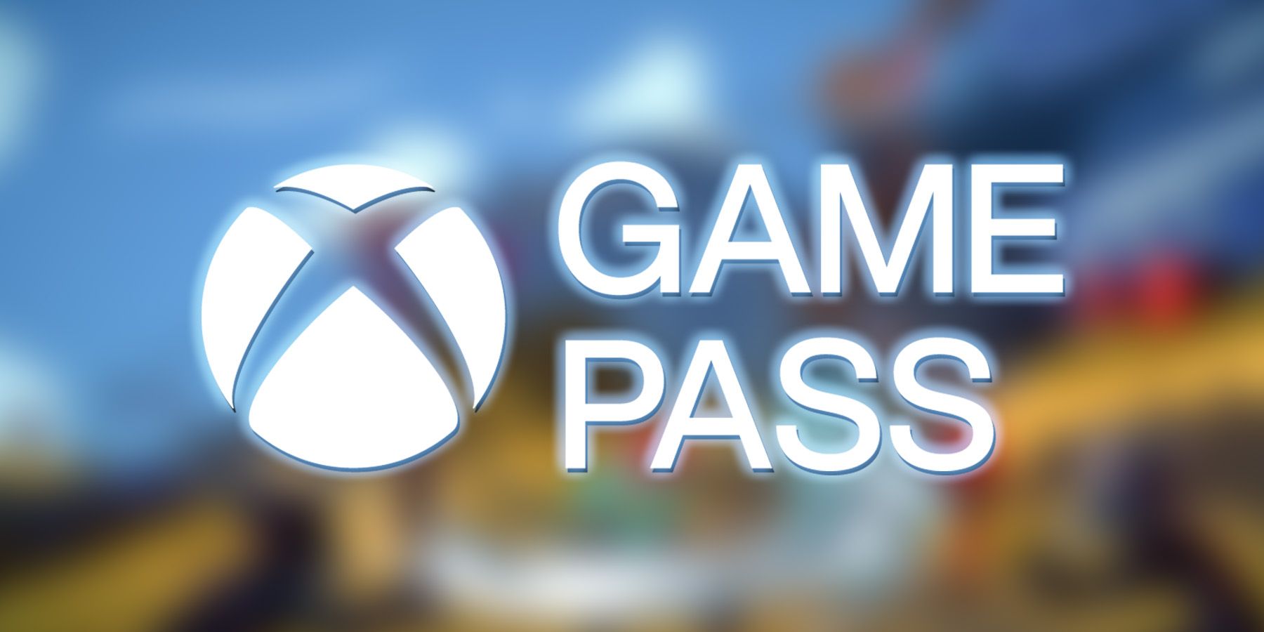 Xbox Game Pass abridged white logo with blue glow on blurred Dungeons of Hinterberg Alps combat screenshot