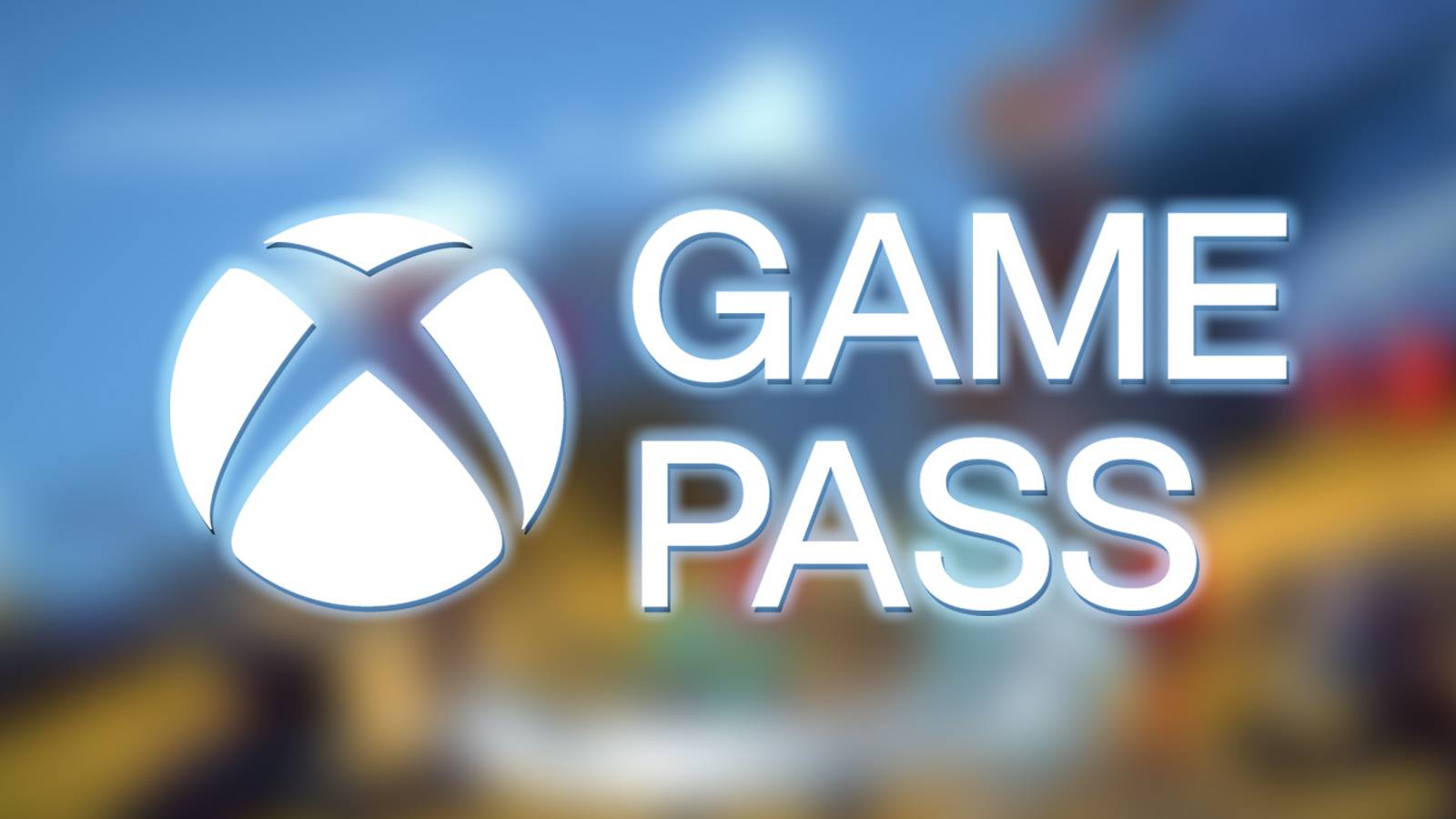 Xbox Game Pass abridged white logo with blue glow on blurred Dungeons of Hinterberg Alps combat screenshot