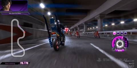 Yagami in a motorcycle race in Lost Judgment