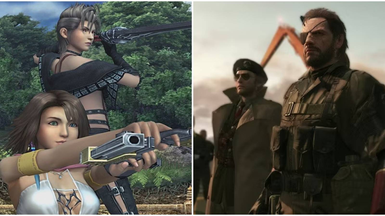 Yuna and Paine in Final Fantasy 10-2 and Solid Snake in Metal Gear Solid The Phantom Pain