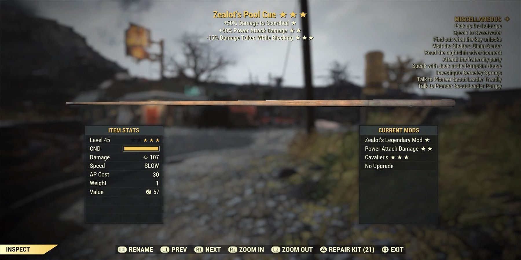 Zelot's Pool Cue in Fallout 76