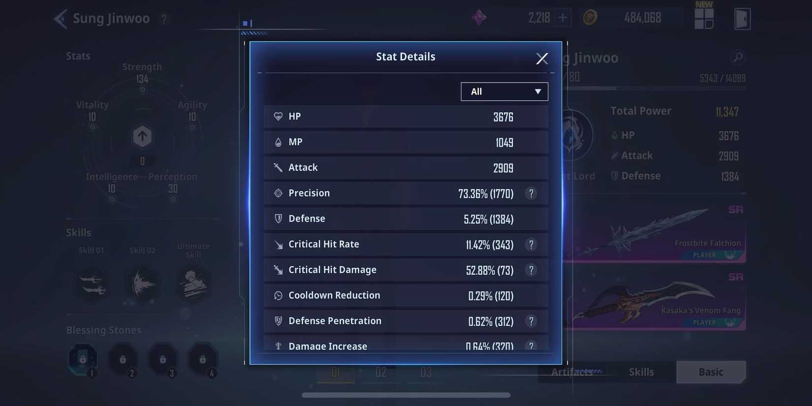The Players Stats For Sung Jinwoo