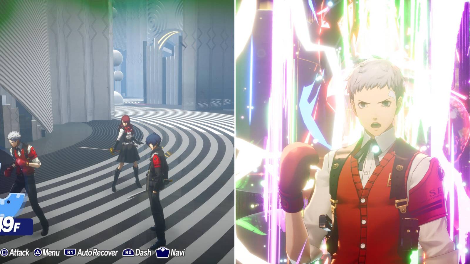 The Protagonist, Mitsuru, and Akihiko Standing In Tartarus & Akihiko Using His Theurgy