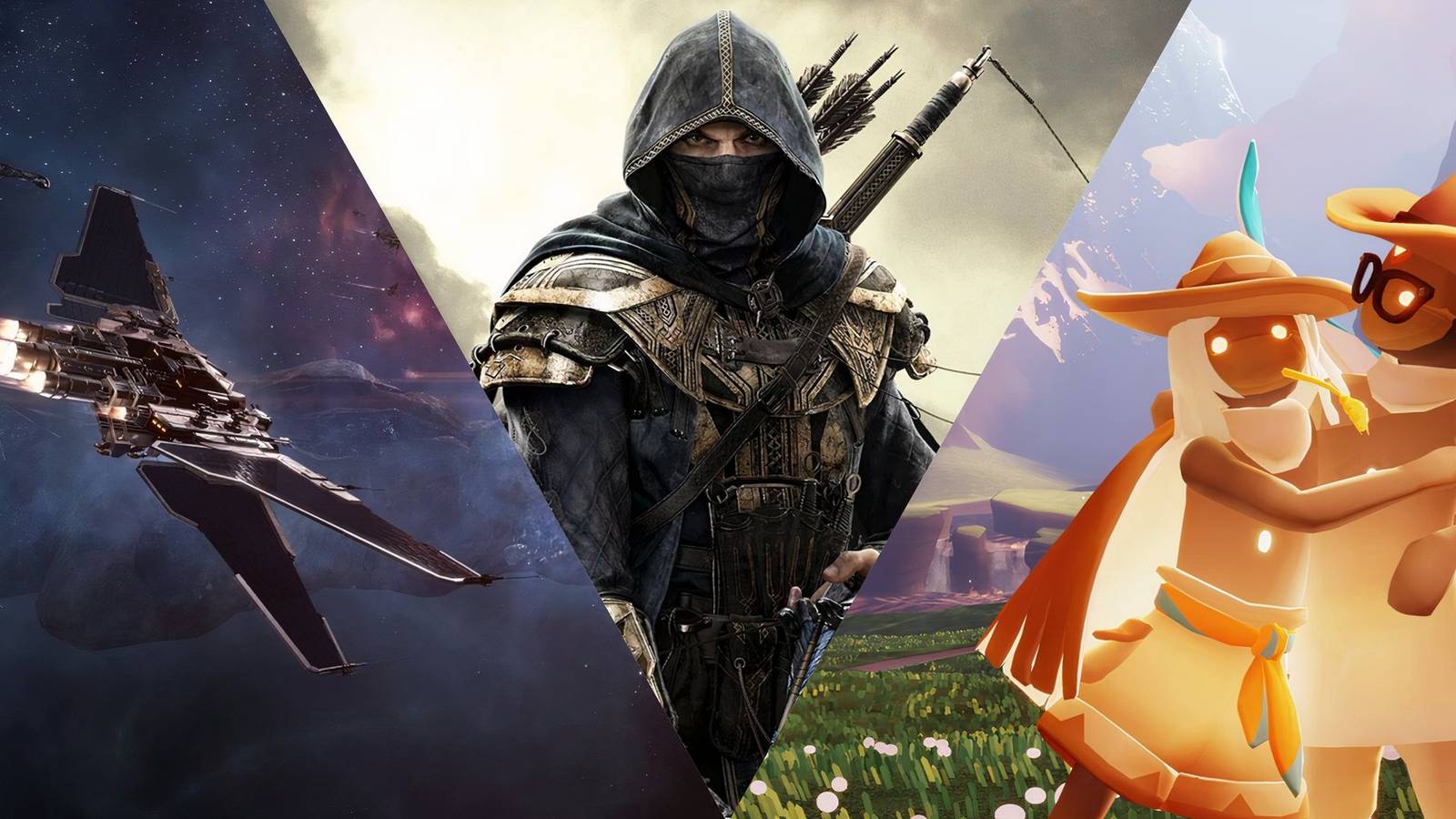 A collage featuring Eve Online, The Elder Scrolls Online and Sky: Children of the Light