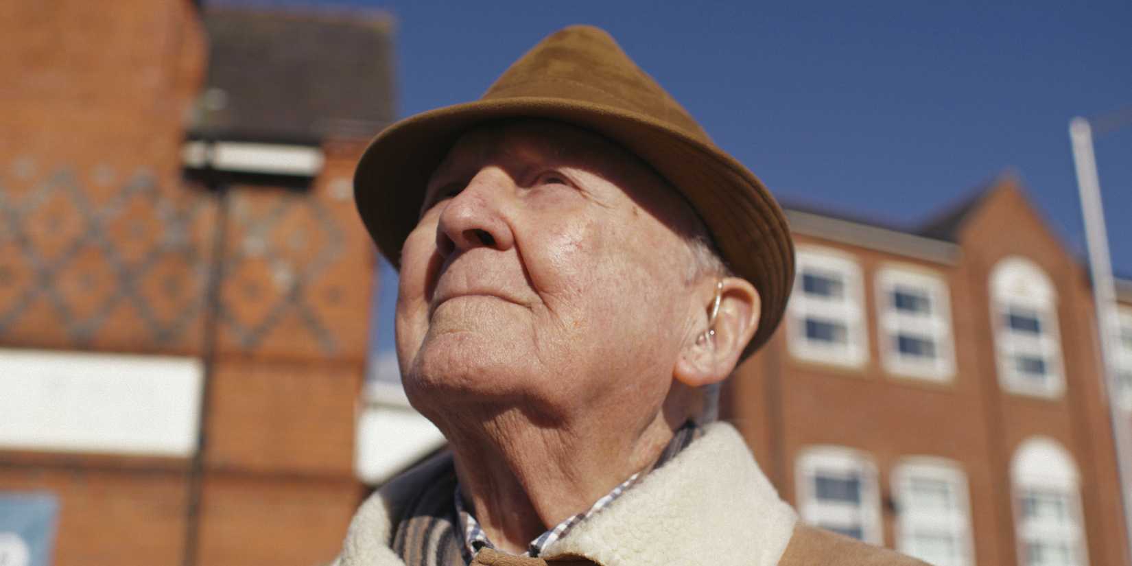 Close-up of 100 year old Wrexham fan Arthur Massey 