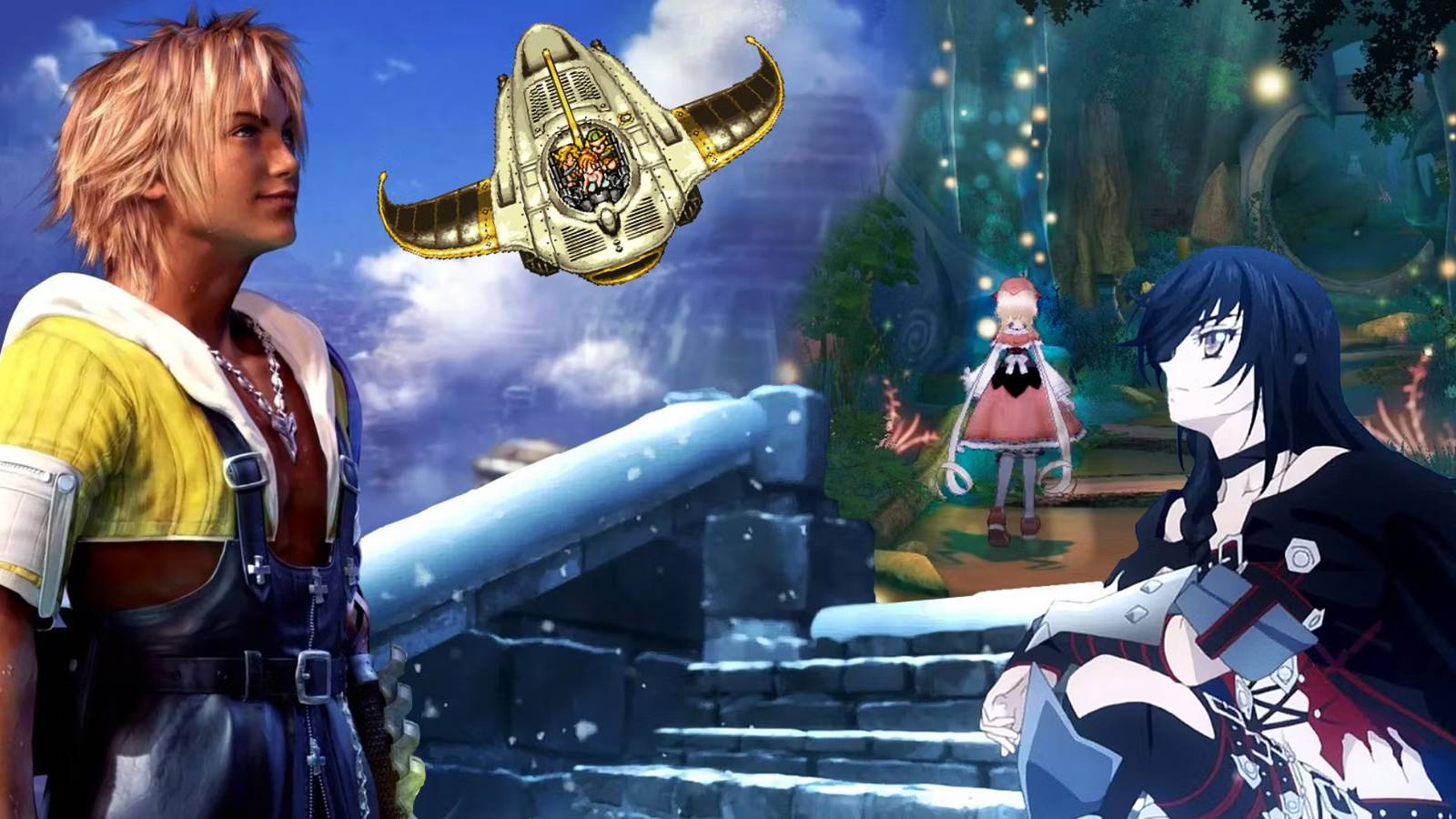 A collage of characters from Final Fantasy 10, Chrono Trigger, Tales of Berseria, and Eternal Sonata