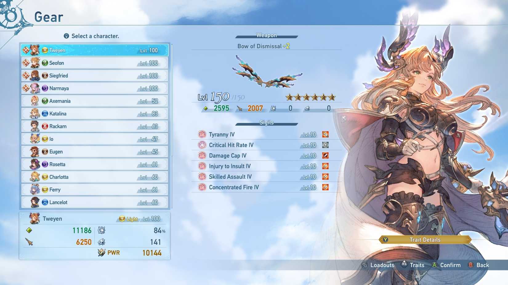 Weapon and Sigil setup for Tweyen in Granblue Fantasy: Relink