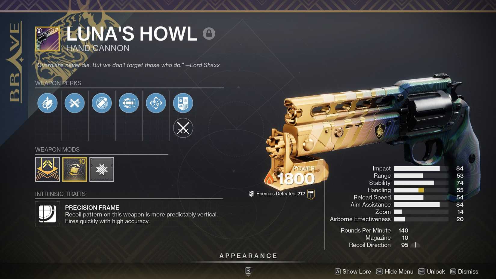 Curated drop version of the Luna's Howl in Destiny 2