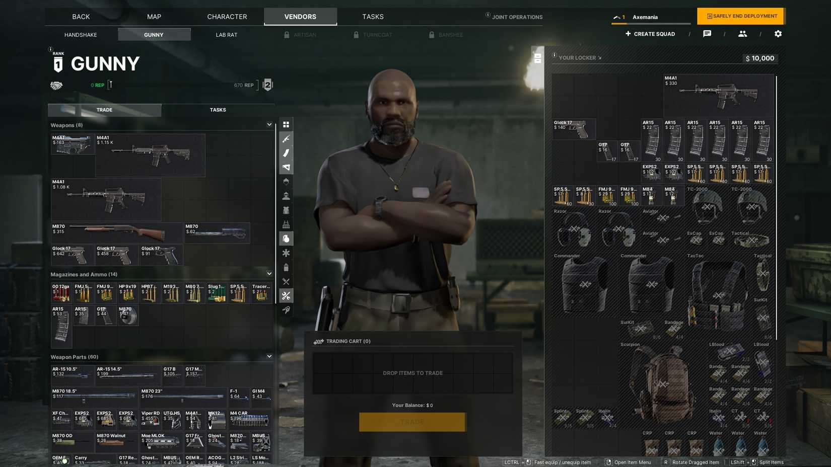 Rank 1 Gunny trader screen in Gray Zone Warfare