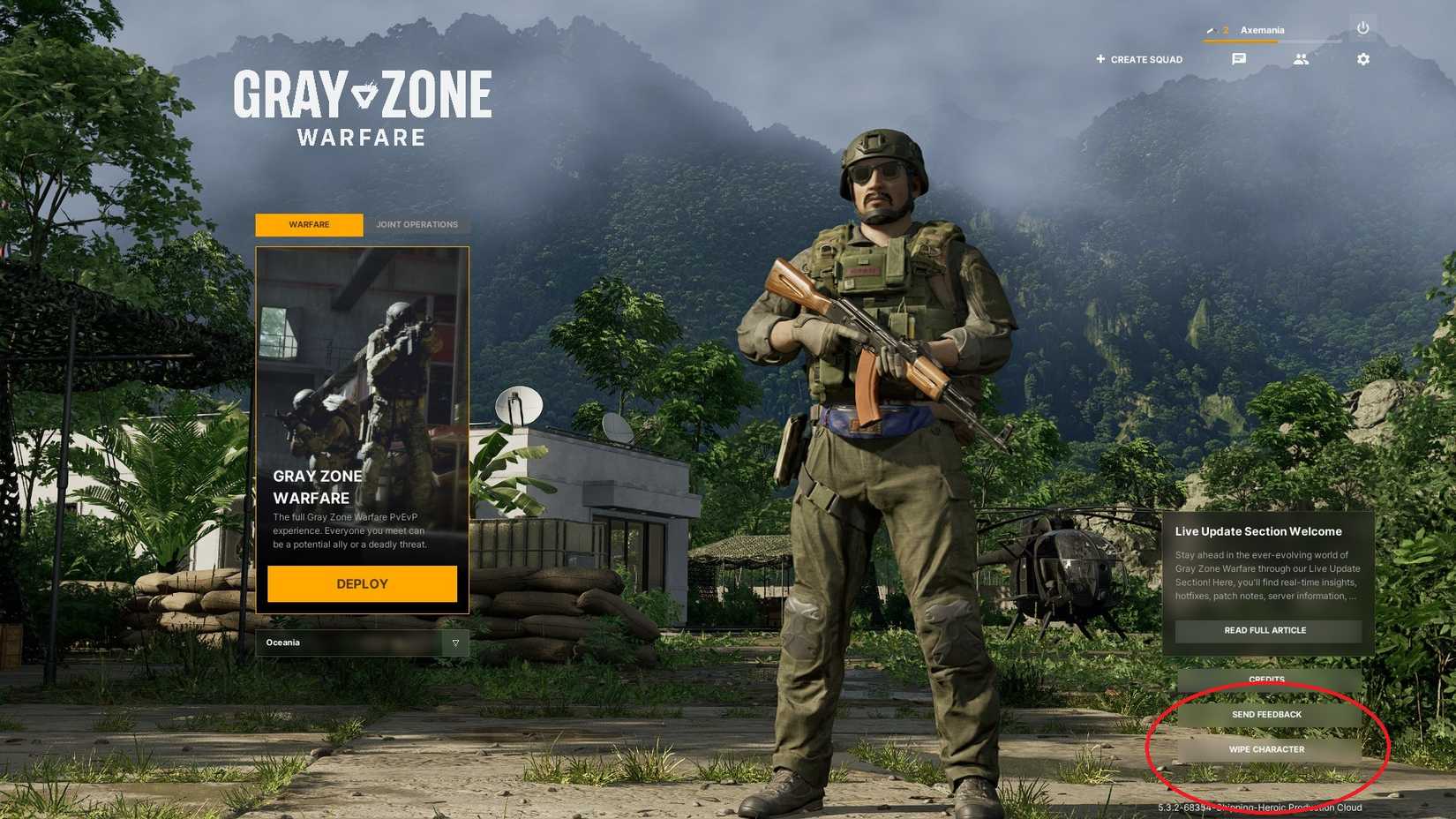 The Wipe Character button in Gray Zone Warfare 