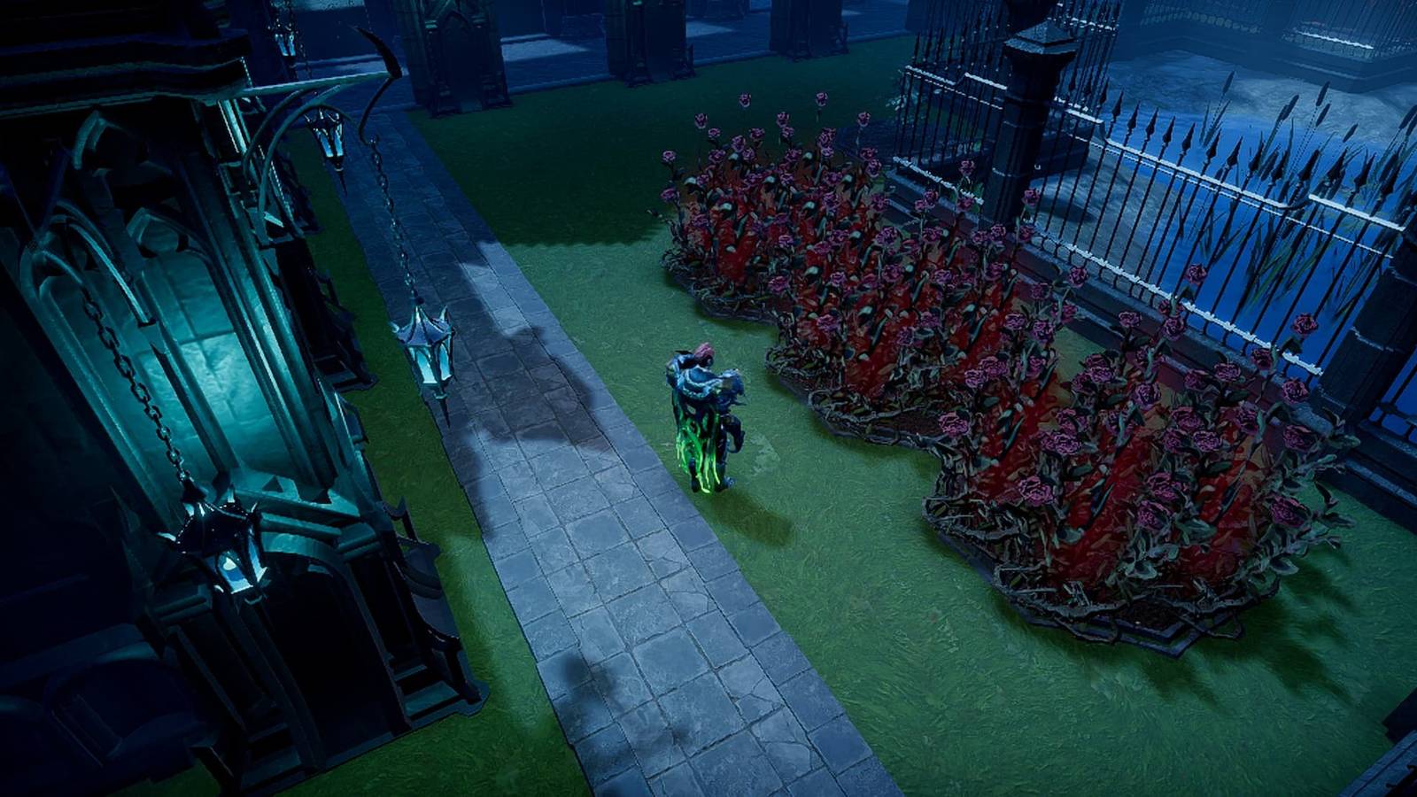 Blood Rose bushes in a garden in V Rising