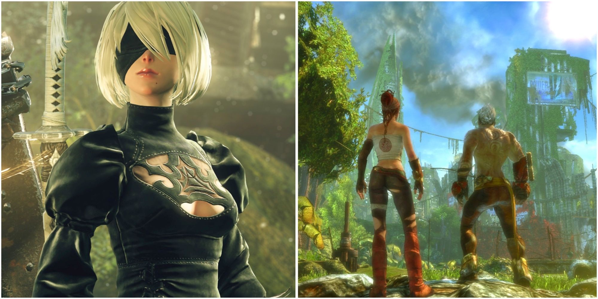 2b in NieR Automata and Trip and Monkey exploring the world in Enslaved Odyssey To The West