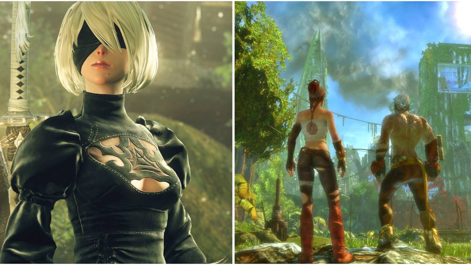 2b in NieR Automata and Trip and Monkey exploring the world in Enslaved Odyssey To The West