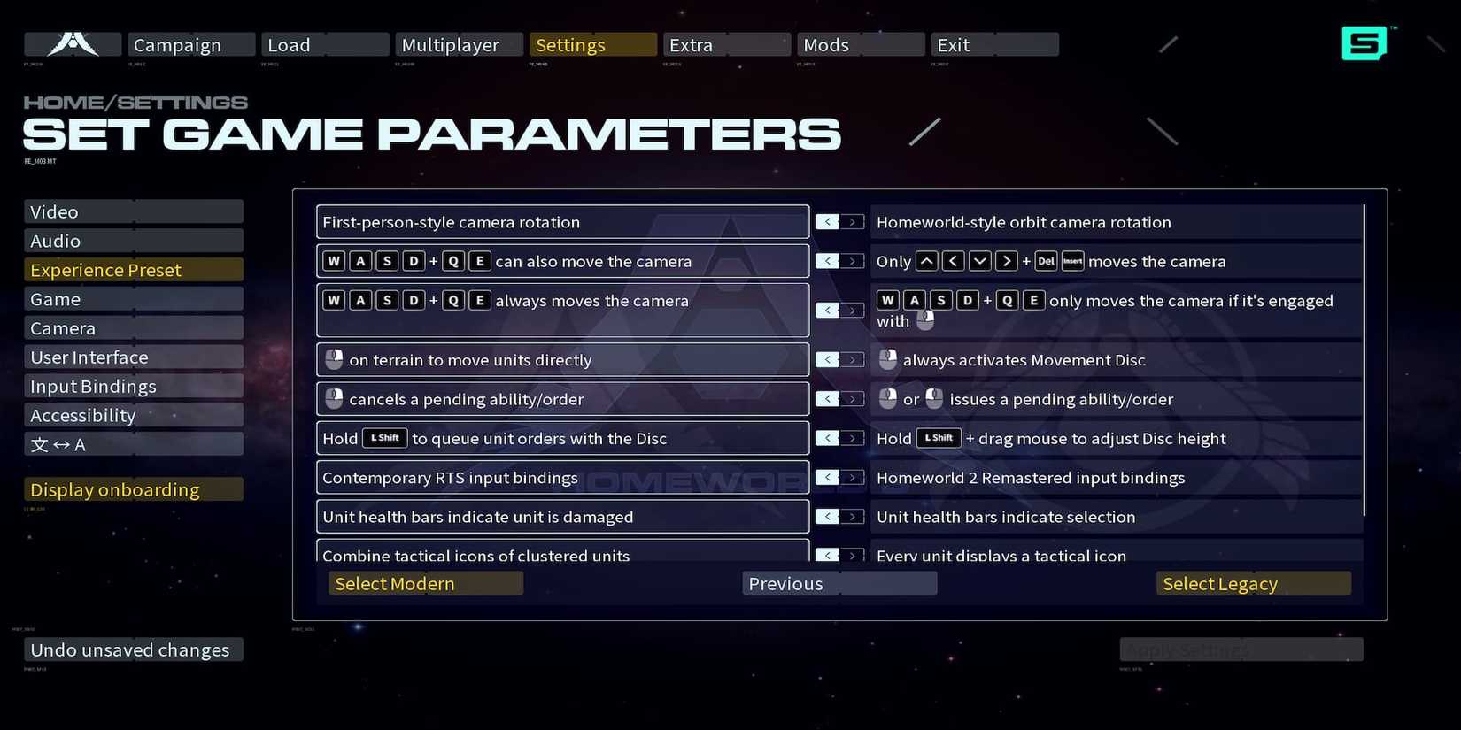 The Custom Controls Menu 