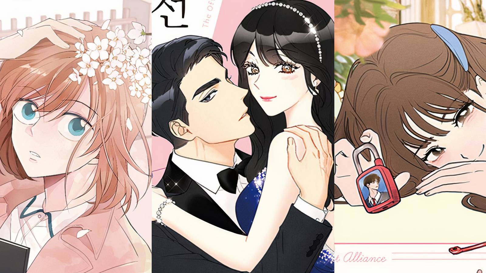 A split image of A Good Day to Be a Dog, A Business Proposal, and Our Secret Alliance