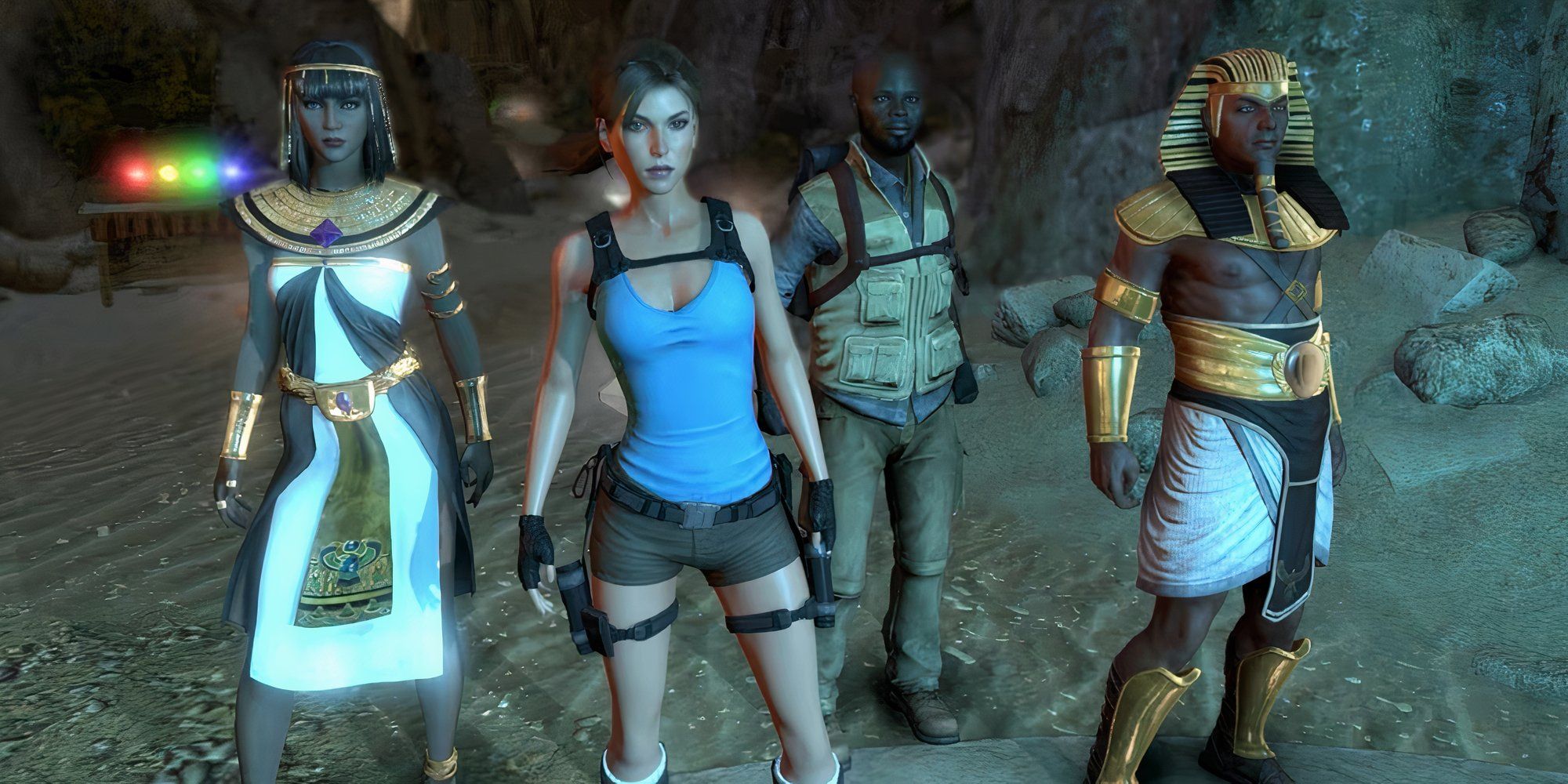 A cutscene featuring characters in Lara Croft And The Temple Of Osiris
