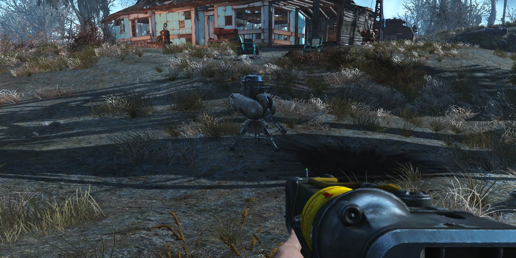 A defensive turret at a settlement in Fallout 4