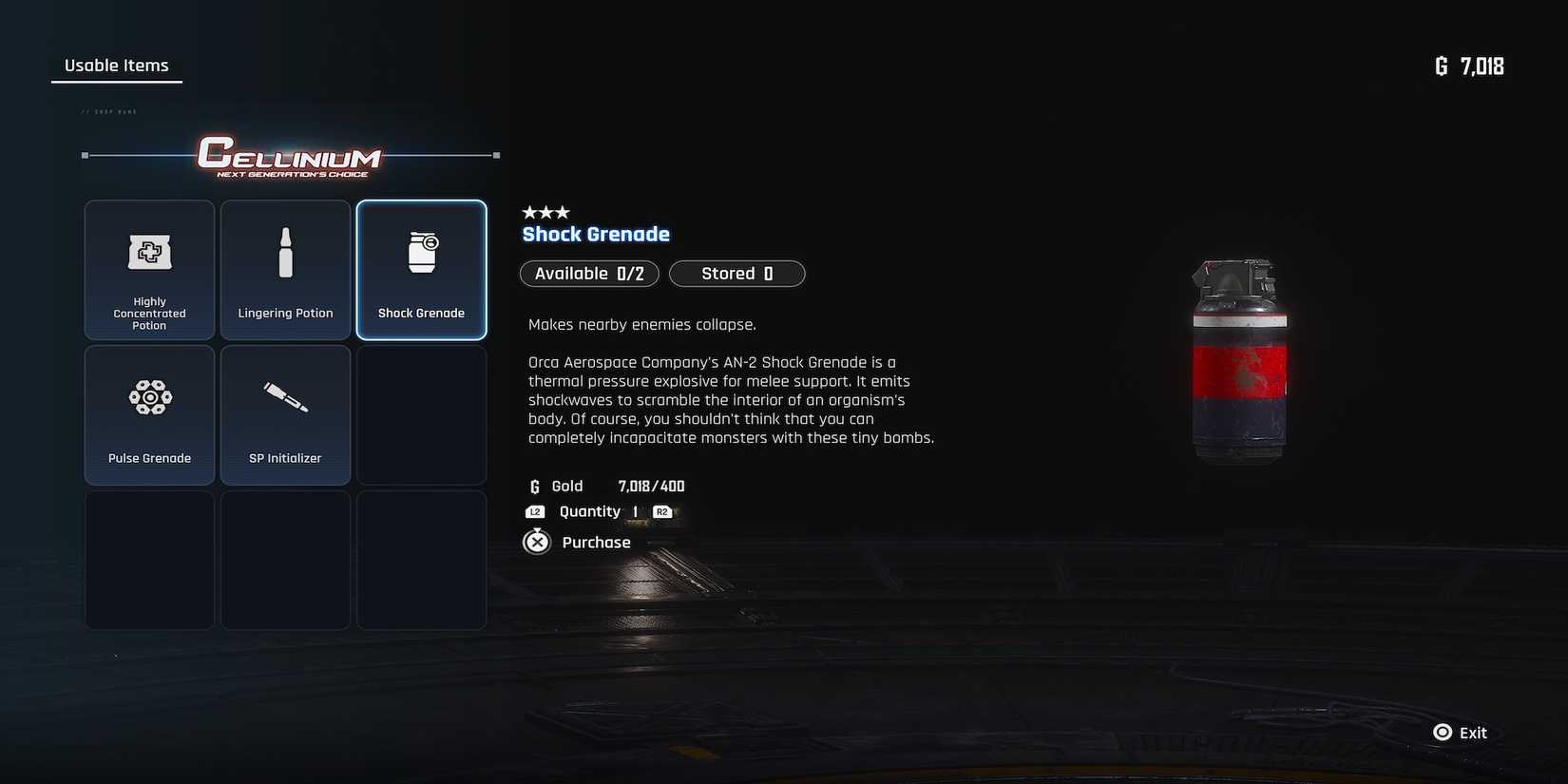 A Shock Grenade in the store in Stellar Blade