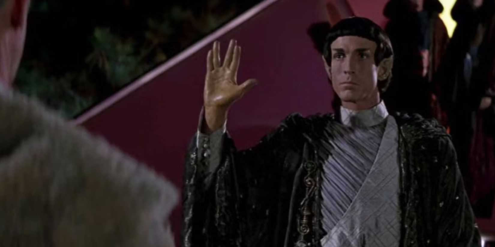 A Vulcan performing the Vulcan Salute in Star Trek