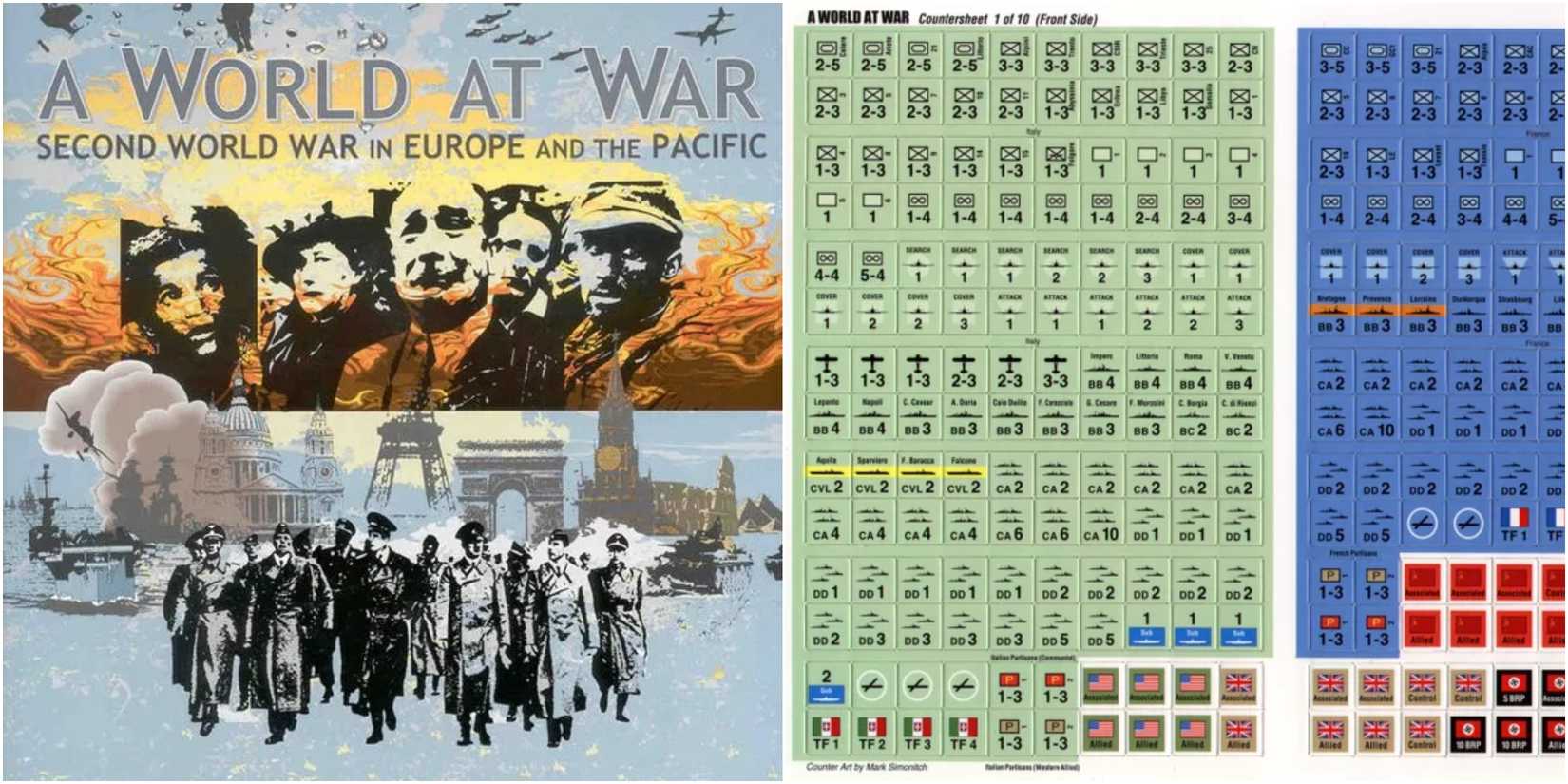 A World at War: Second World War in Europe and the Pacific box cover and first counter sheet