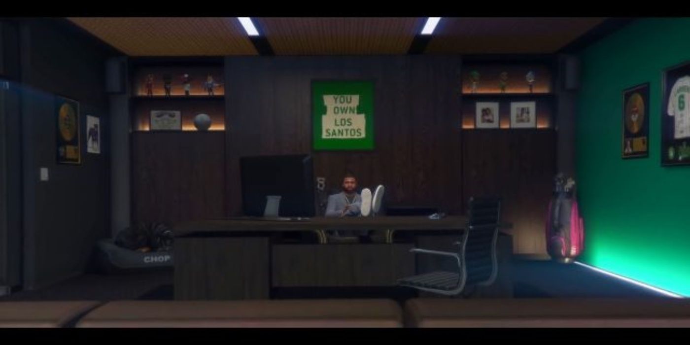 Franklin from GTA 5 sitting in his office in the Agency