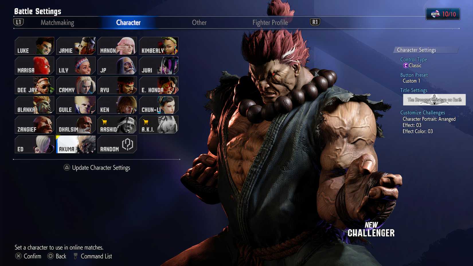 Akuma Outfit 2 in Battle Settings in Street Fighter 6
