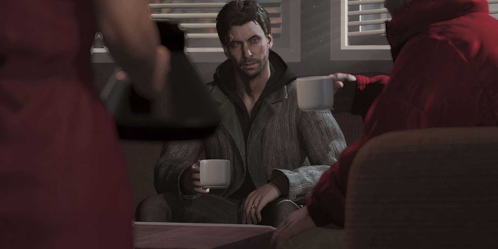 Alan Wake alan drinking coffee in diner