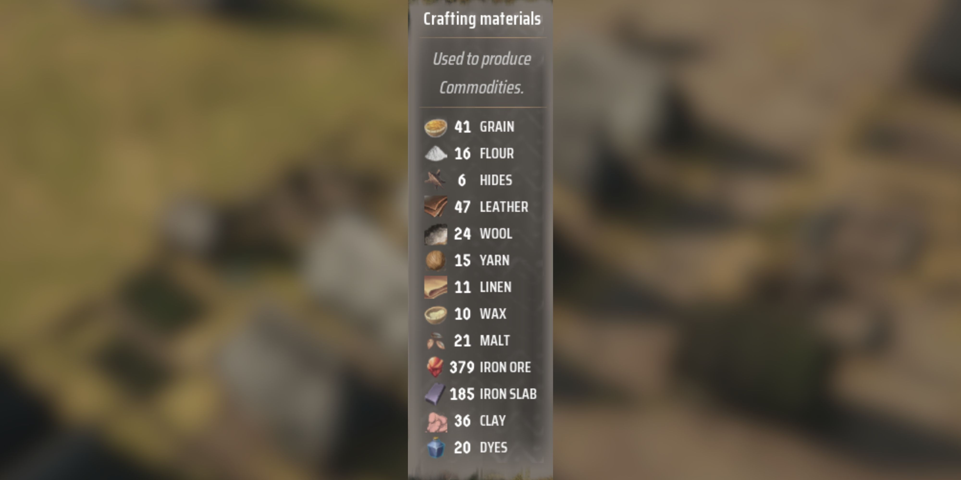 all crafting material types in manor lords
