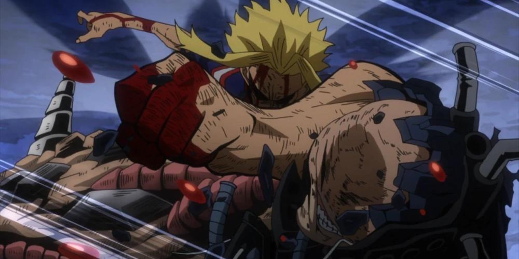 All Might punches All For One and destroys his helmet.