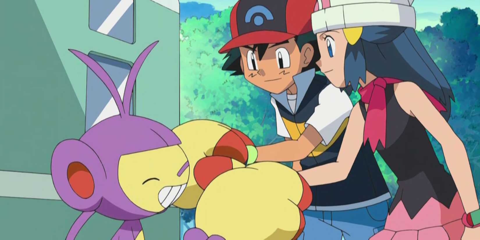 Ambipom says goodbye to Dawn and Ash.