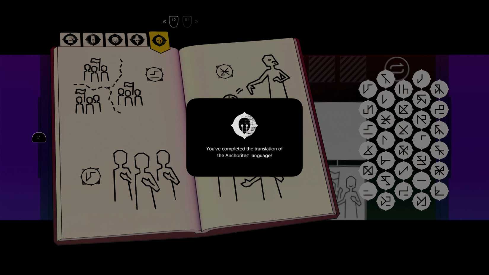 Anchorites Language Completion in Chants of Sennaar