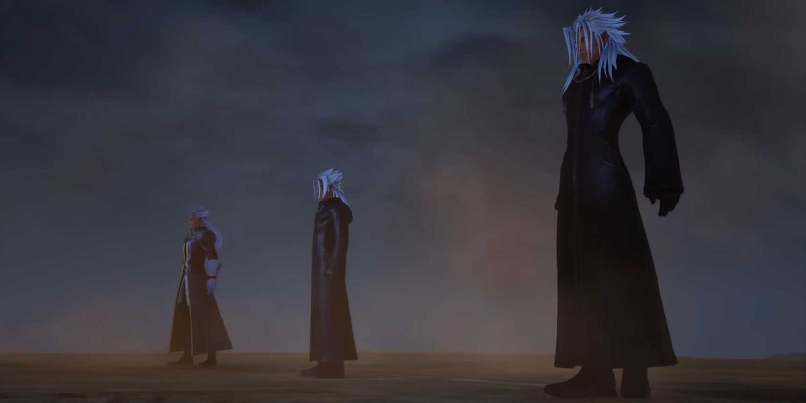 Ansem, Young Xehanort and Xemnas face Sora, Riku and Mickey.
