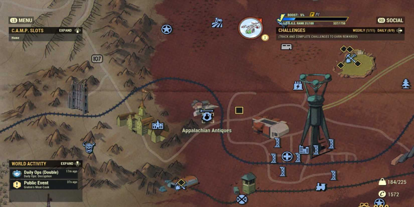 Appalachian Antiques location marked on the map in Fallout 76