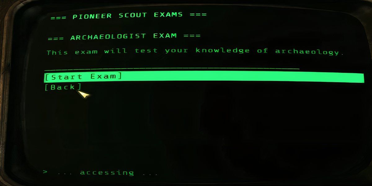 Taking the Archaeologist possum exam in Fallout 76