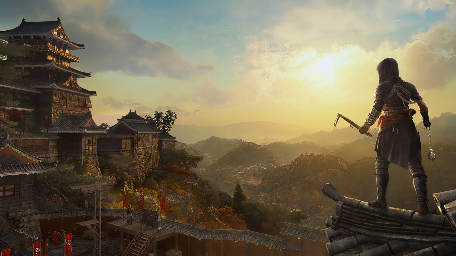 Assassin's Creed Shadows' Naoe standing in front of a hideout