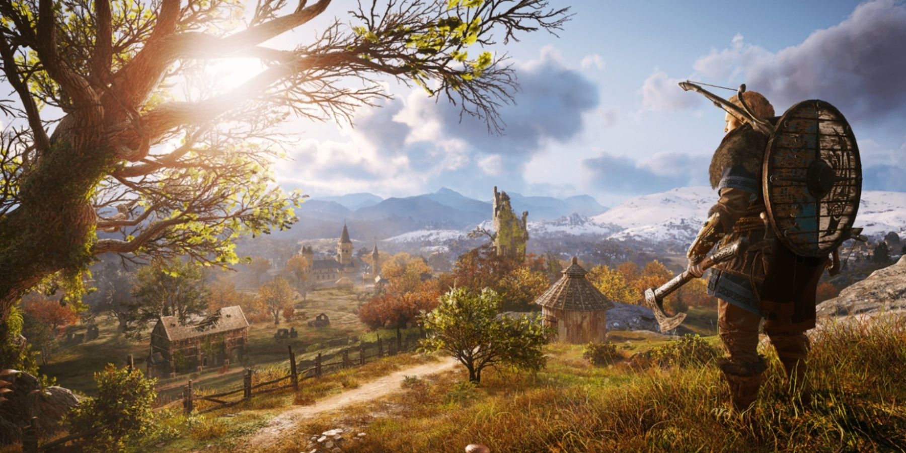 Assassin's Creed Valhalla Eivor overlooking the countryside