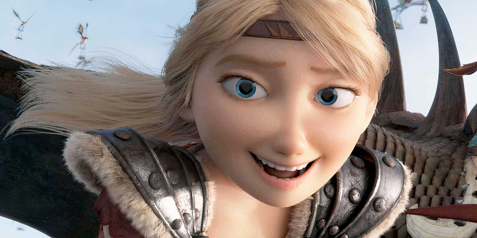 Astrid flying on a dragon