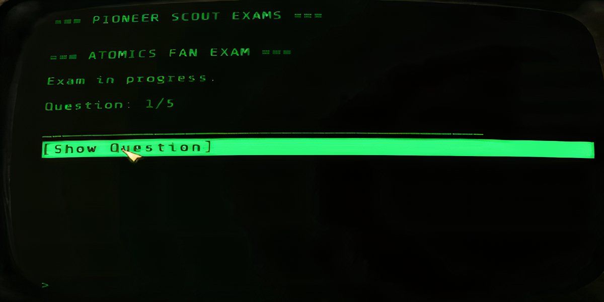Taking the Atomics Fan possum exam in Fallout 76