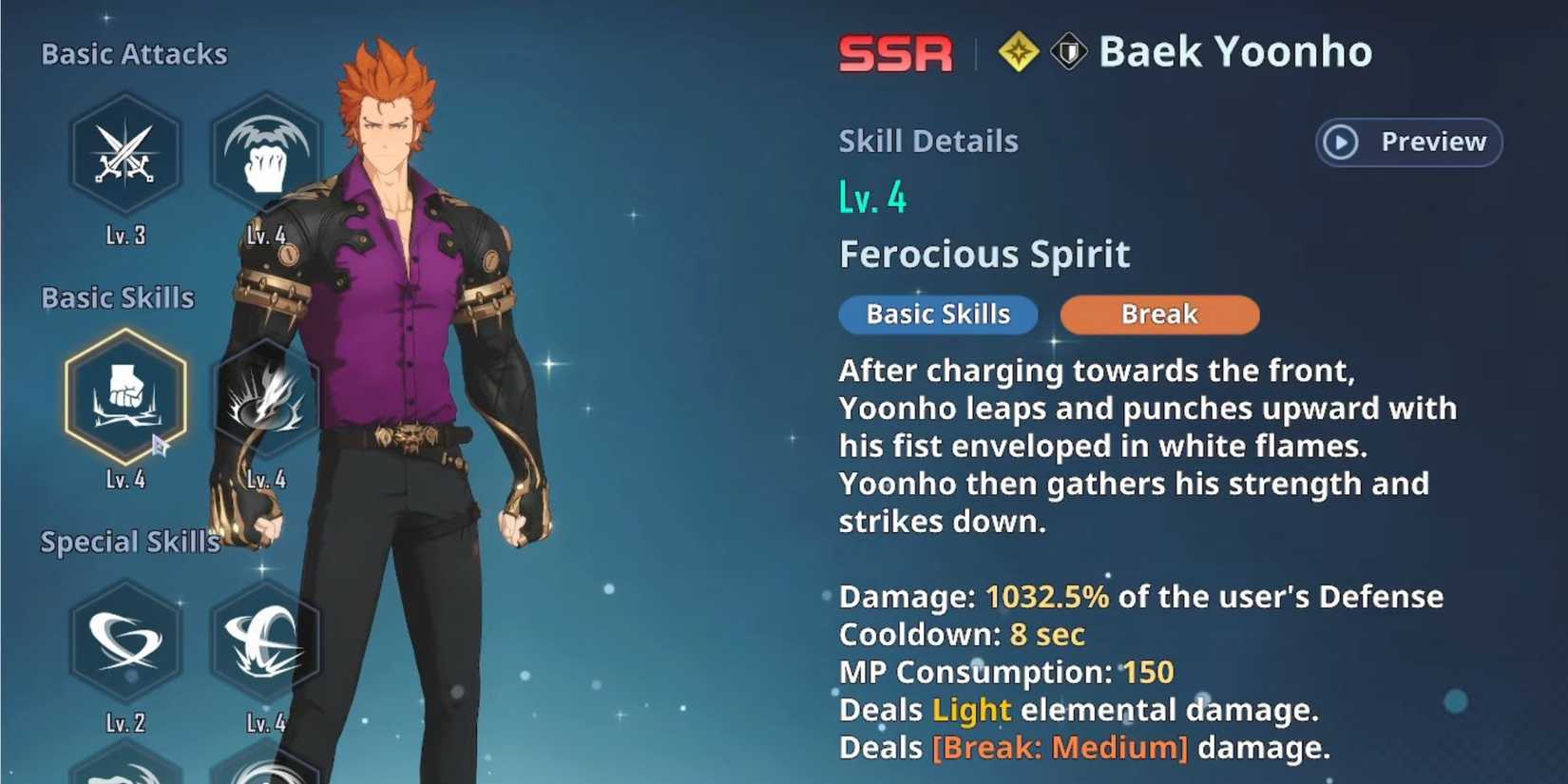 Baek Yoonho showcase with his skill details