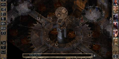 Baldur's Gate 2 combat scene temple large statue in the center