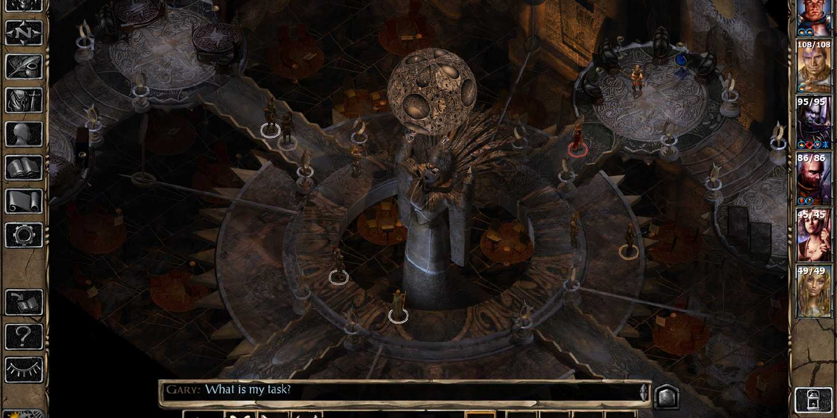 Baldur's Gate 2 combat scene temple large statue in the center