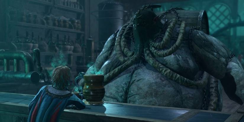 Baldur's Gate 3 Thisobald Thorm talking to a player over a counter