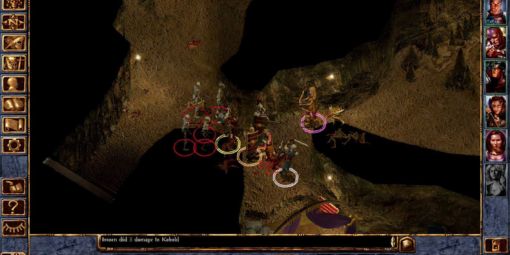 Baldur's Gate combat UI combat against skeletons within dungeon