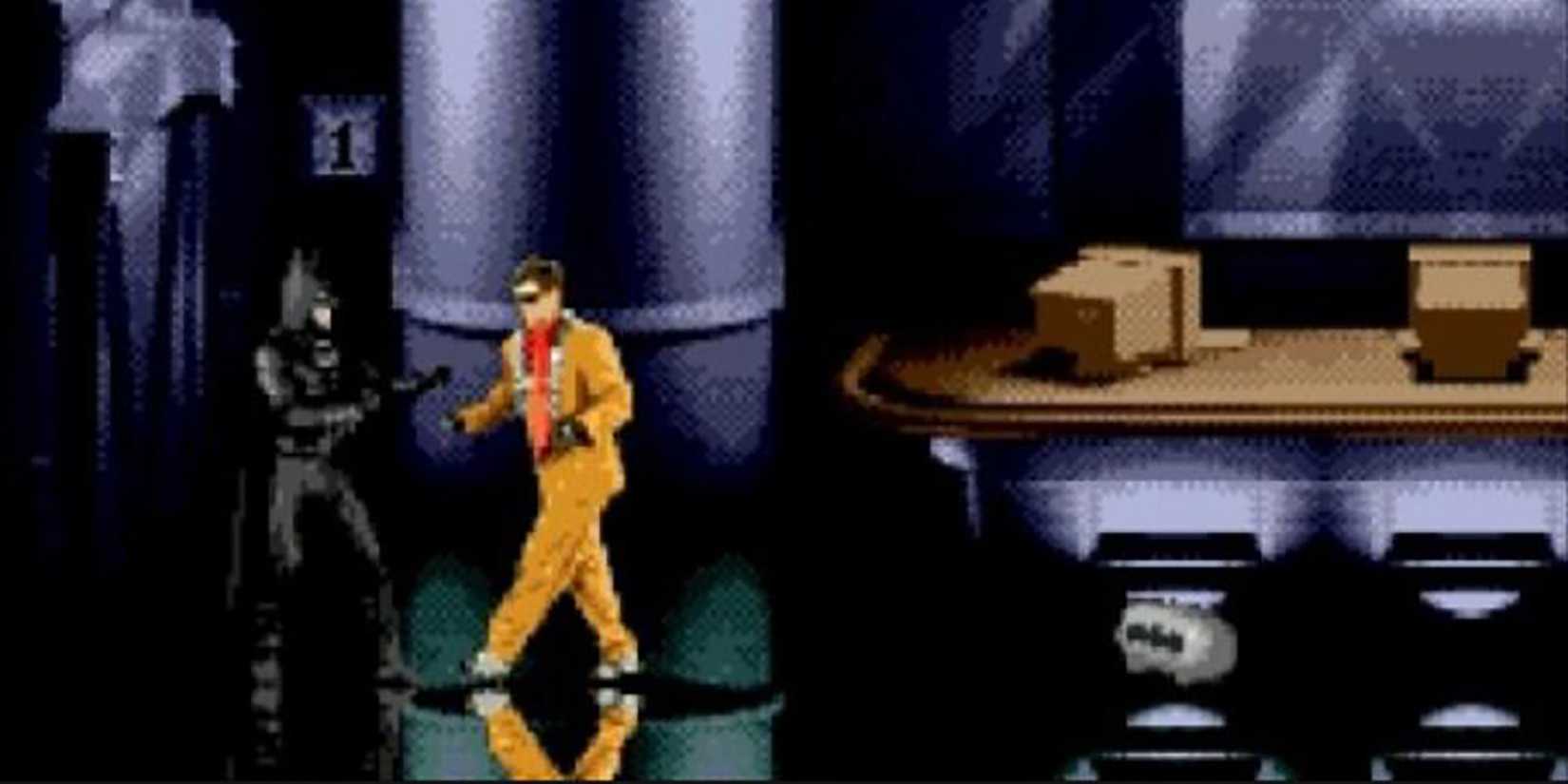 Batmab fights the man in the orange suit in Batman Forever