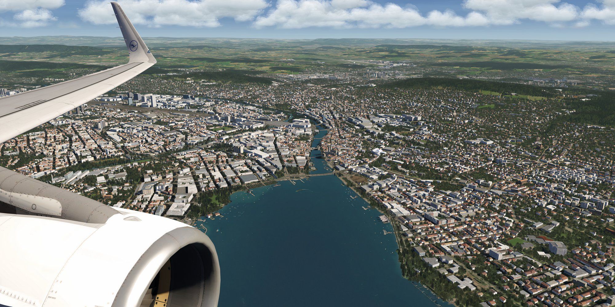 Flying over a city in Aerofly FS 4 Flight Simulator