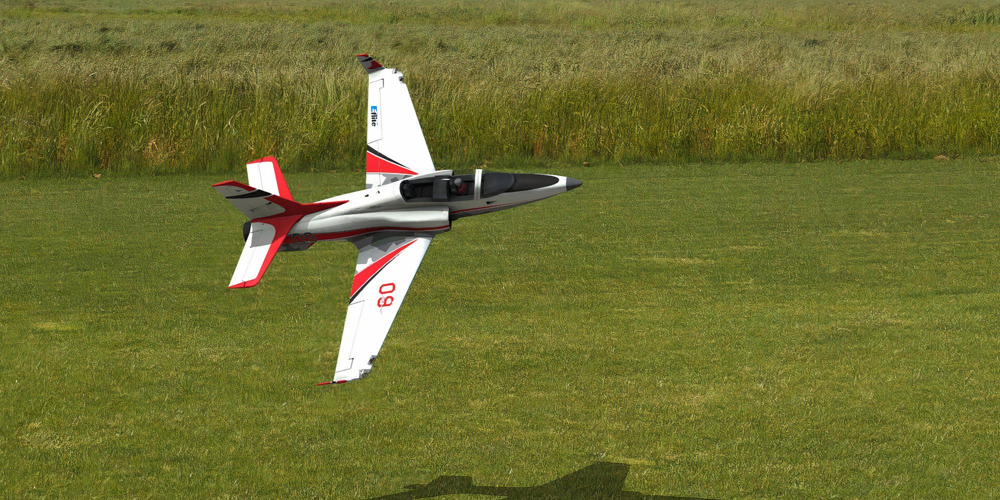 A plane soaring above a field in RealFlight Evolution