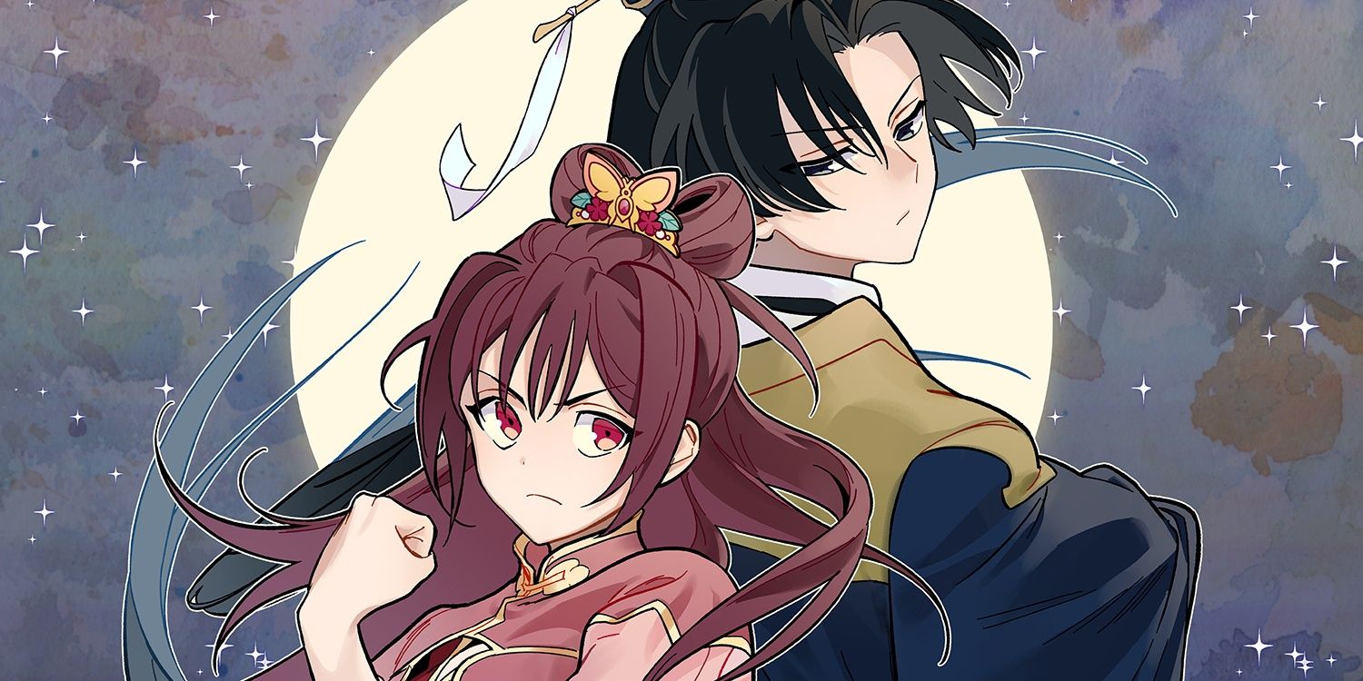 Two characters posing in front of the moon in The Crown Princess Scandal