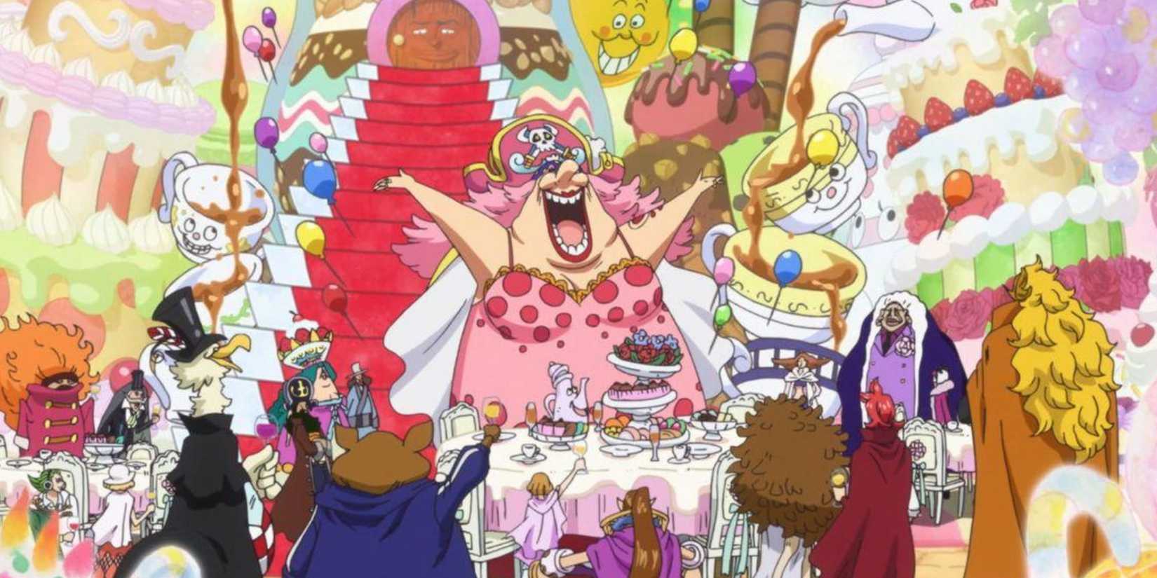 Big Mom and her guests in the Tea Party on Whole Cake Island.